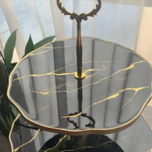 Midnight & Gold Marble Tiered Tray